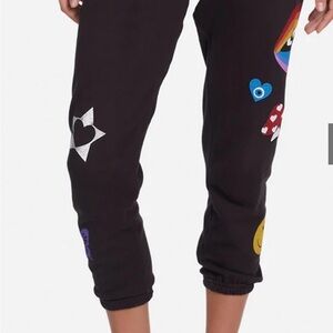 Lauren Moshi Anela Love Collage Black Joggers love hearts butterflies mushrooms